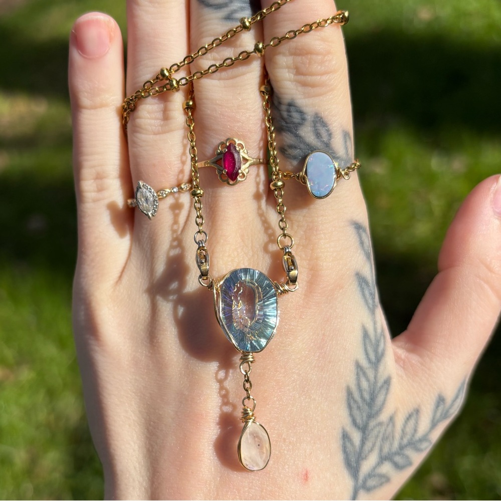 Blue mystic topaz and moonstone double dangle interchangeable necklace - Picture 1 of 5